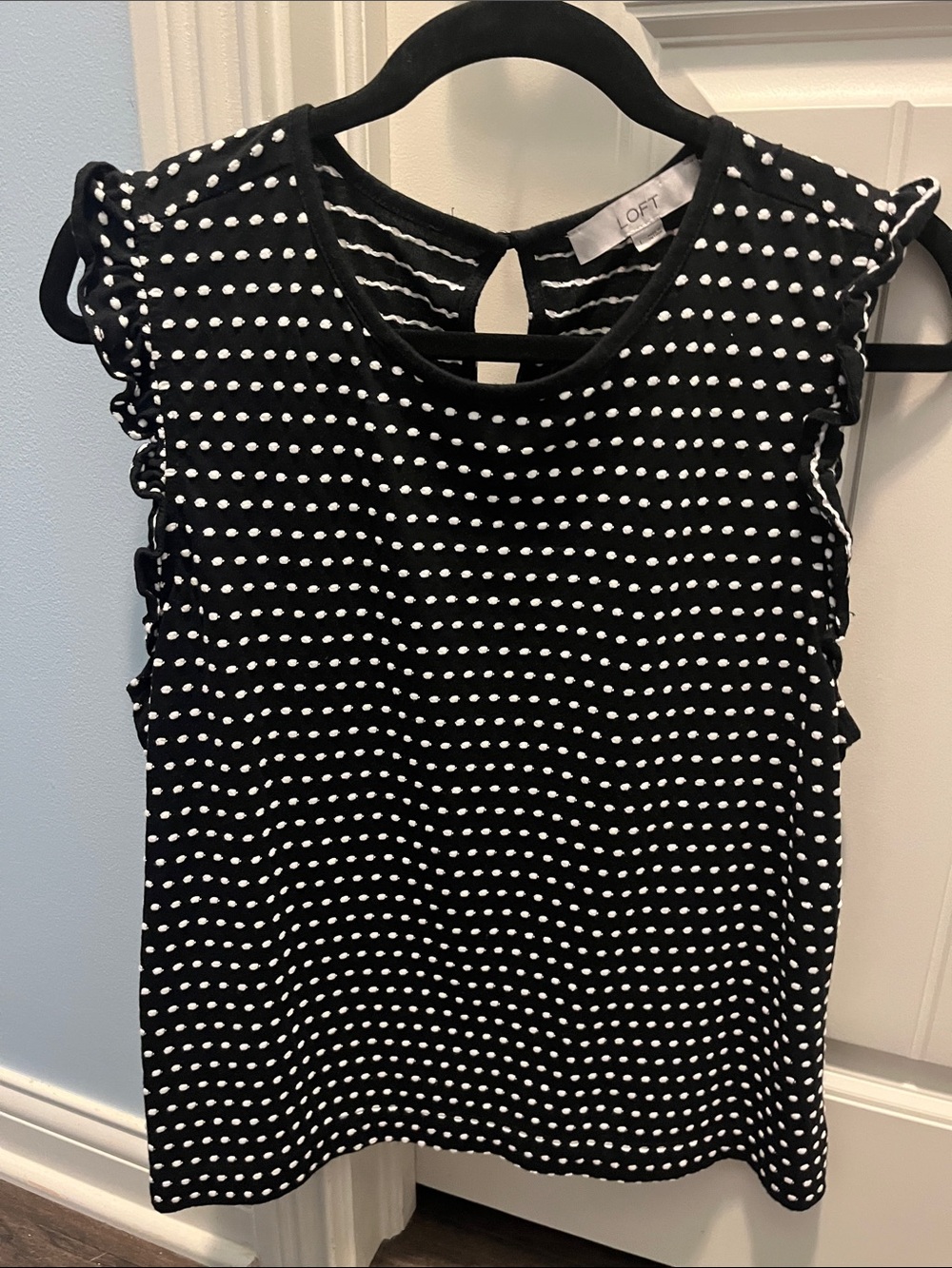 LOFT Black and White Polka Dot Ruffle Sleeve Camisole